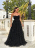 A Line Sweetheart Sequins Black Tulle Prom Dresses LBQ3021